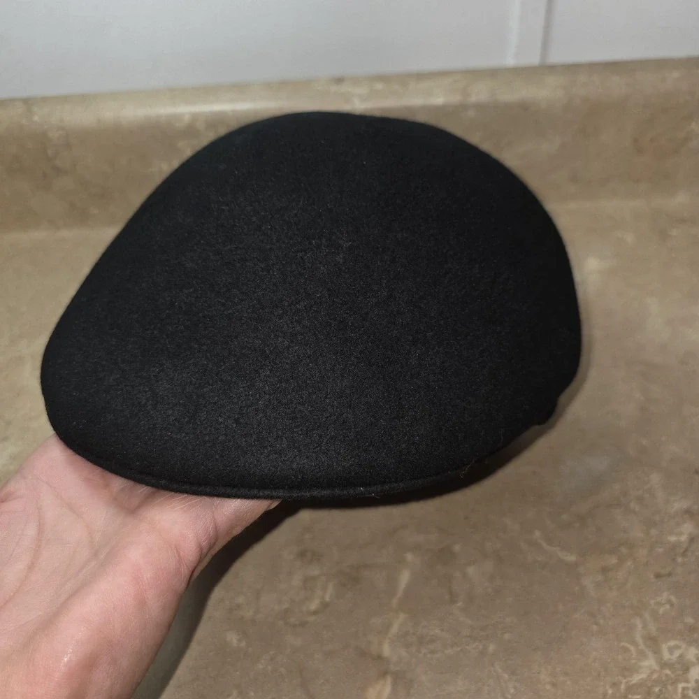 VTG Country Gentleman Hat Flat Cap XL Black Wool Felt Line Classic Winter Cabbie